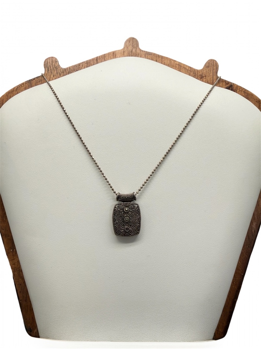 Vintage 925 Sterling Silver & Marcasite Filigree Pendant On 925 Italy Necklace